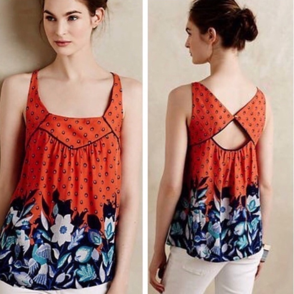 Anthropologie Maeve Mazie Peacock Orange Tank XS